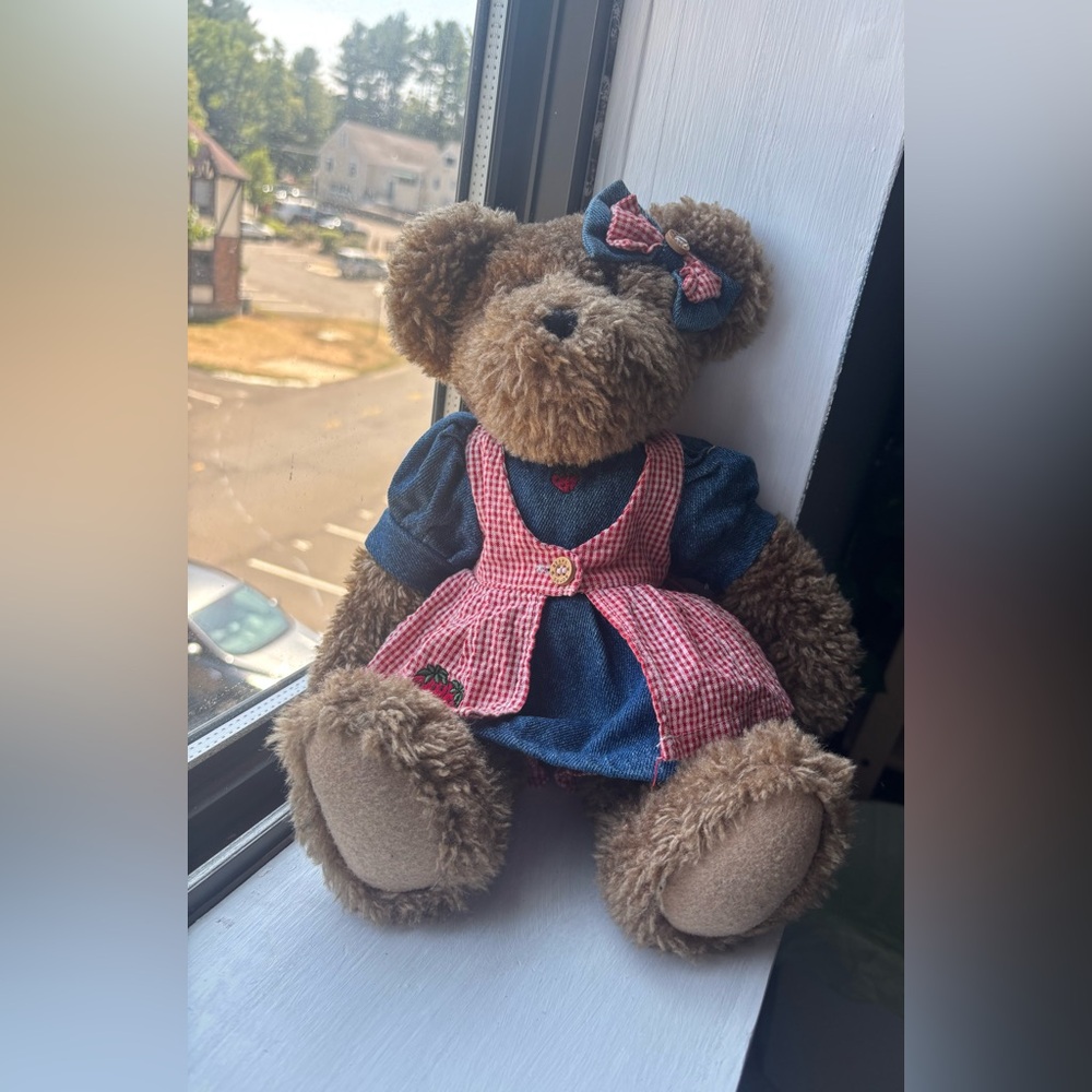 Boyds Bears 14" Jointed Bear with Bow Denim and Checkered Dress